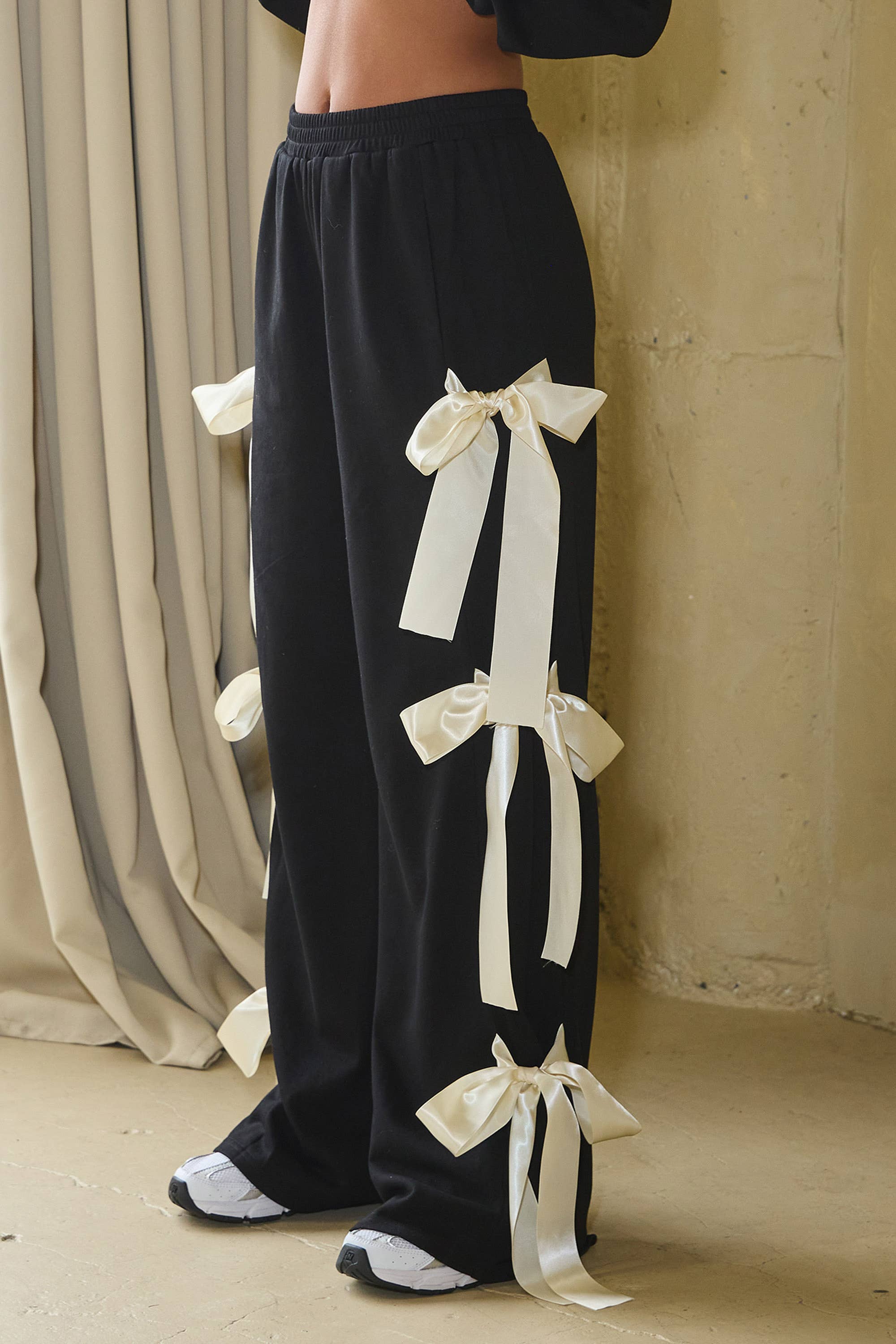No Vacancy - Wholesale Pants - Women's - Wide french terry pants w/ large satin bow ties11