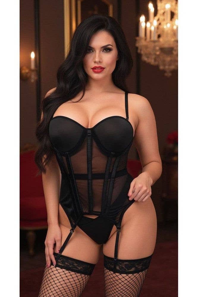Daisy Corsets – wholesale Bustier – Women's – Lavish Black Mesh Underwire Bustier Corset w/Garters1