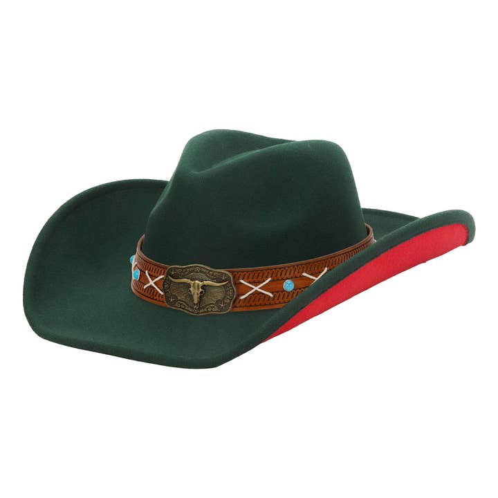 Cap Zone - Wholesale Cowboyhoed - Uniseks - Longhorn Stikselriem Tweekleurige Vilt Cowboyhoed17