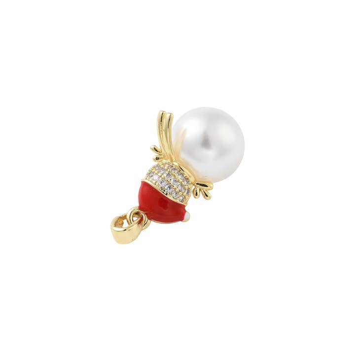 The Charm Bar Company - Wholesale Individual Charm/Pendant - Gold Pearl & CZ Snowman Charm