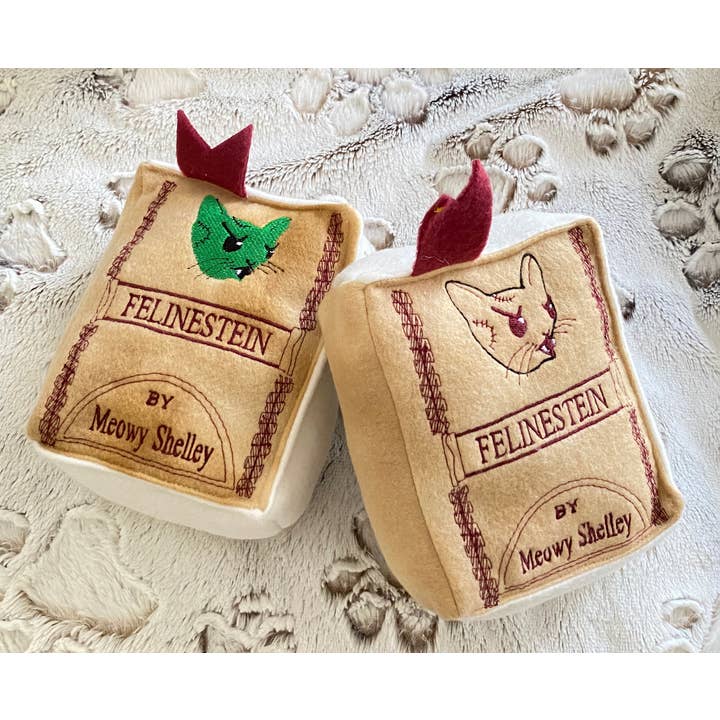 Handmade Cat Toy- Plush Book for Cats "Felinestein" for wholesale by Screaming Pickles