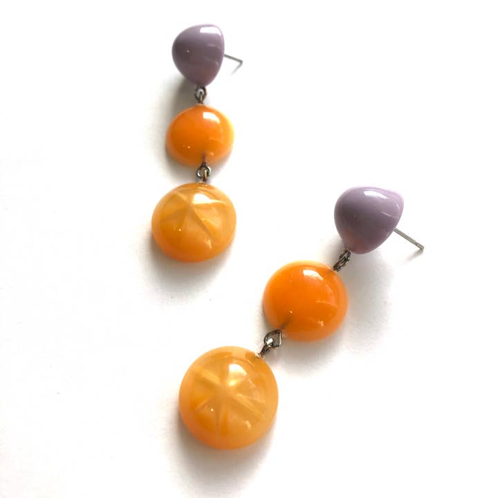 Leetie Lovendale - Venta al por mayor Pendientes colgantes - Pendientes colgantes de tripuntos, diseño de estrella moonglow, color lila y mandarina