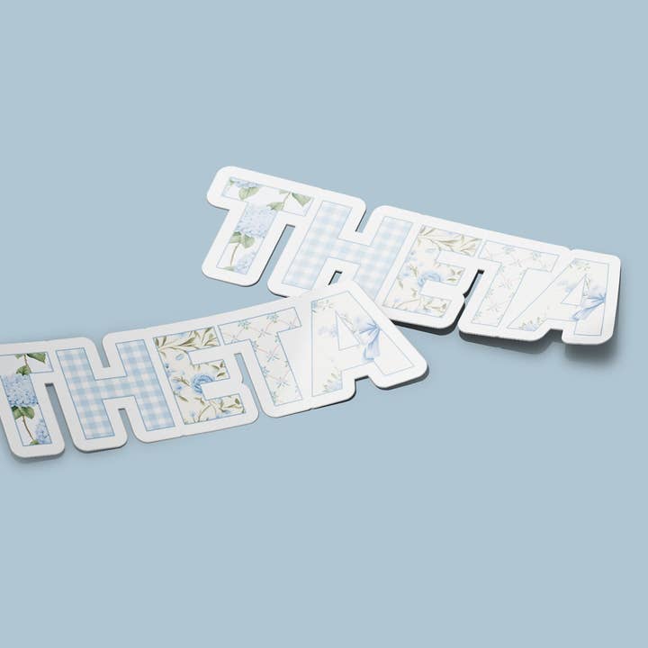 Kappa Alpha Theta Omega Sticker - Blue Patchwork for wholesale by Aspen and Lark