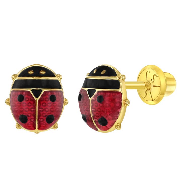 In Season Jewelry – wholesale Örhängen - Barn – 14k guld färgglada nyckelpiga baby/småbarn/barn örhängen