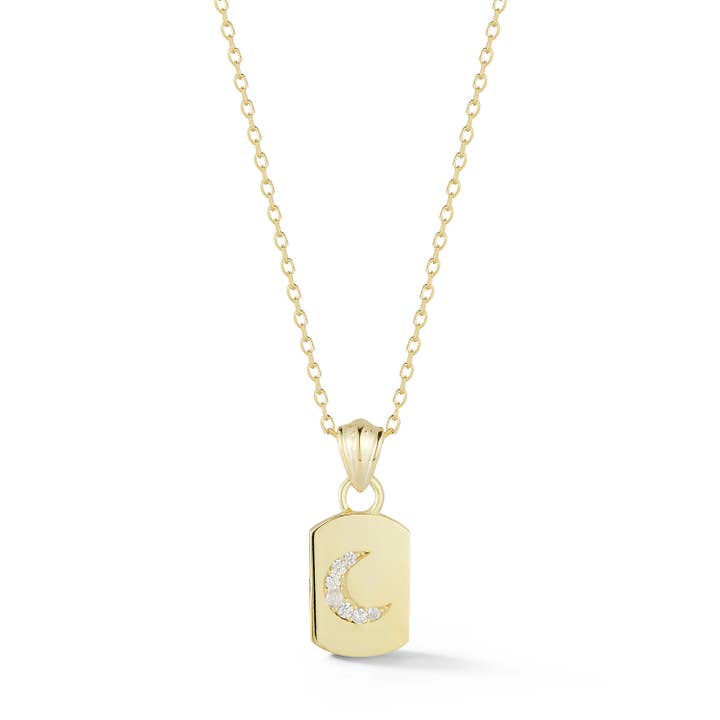 Dog Tag Necklace Pendant With CZ Moon for wholesale by Glaze Jewelry