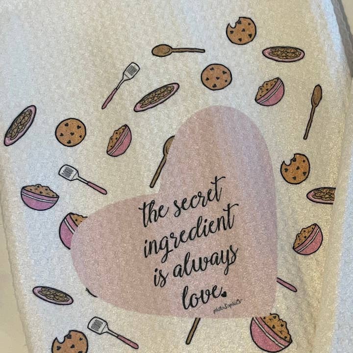 Baker's Towel - 'Secret Ingredient is Love' Design for wholesale by philoSophie's Stationery & Gifts