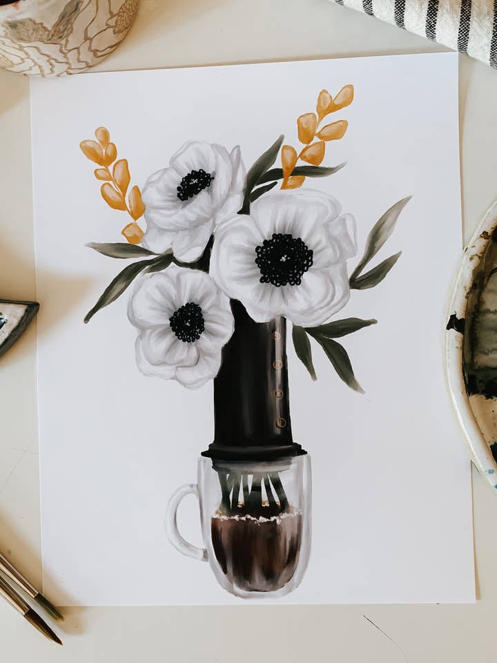 AeroPress Kaffe og blomster Print for engroshandel hos MacaelaMade