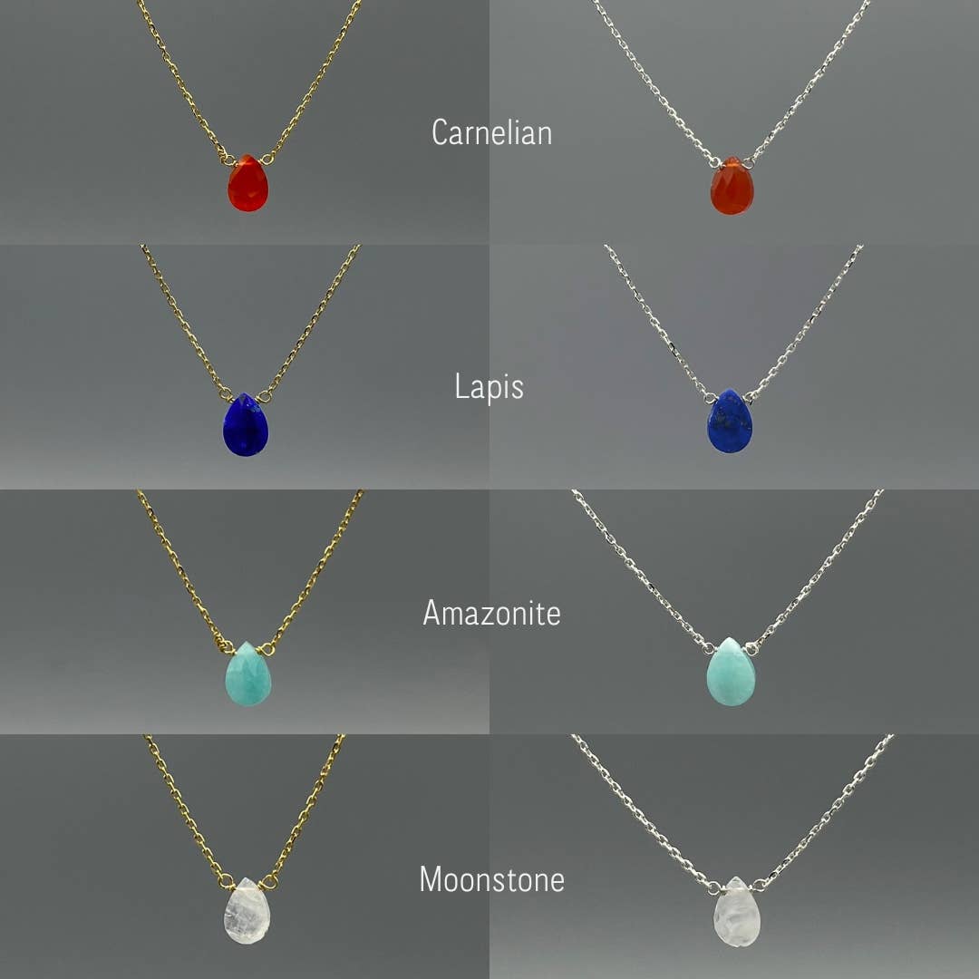 Something Silver – Großhandel Kette mit Anhänger/Charm – Zarte Tropfen-Edelstein-Halskette8