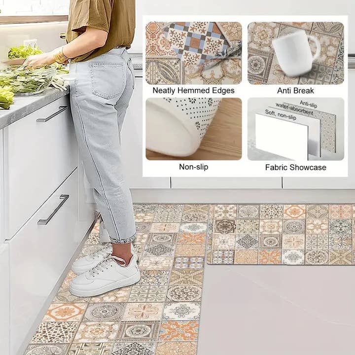 Huis Van Merken - Wholesale Floor Mat - 1pc Bohemian Floral Puzzle Kitchen Floor Mat1