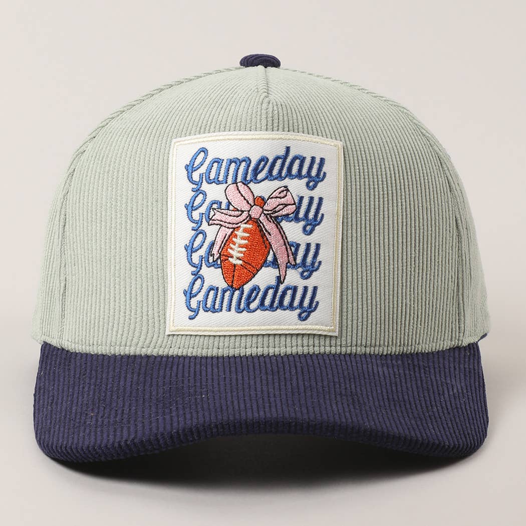 Fashion City - Wholesale Trucker Hat - Unisex - Gameday Football Bow Patch Corduroy Trucker Hat8