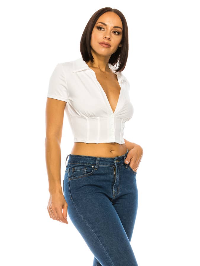 A3 Design USA - Vente Chemisier – femme - HAUT BOUTONNÉ À COL T43038