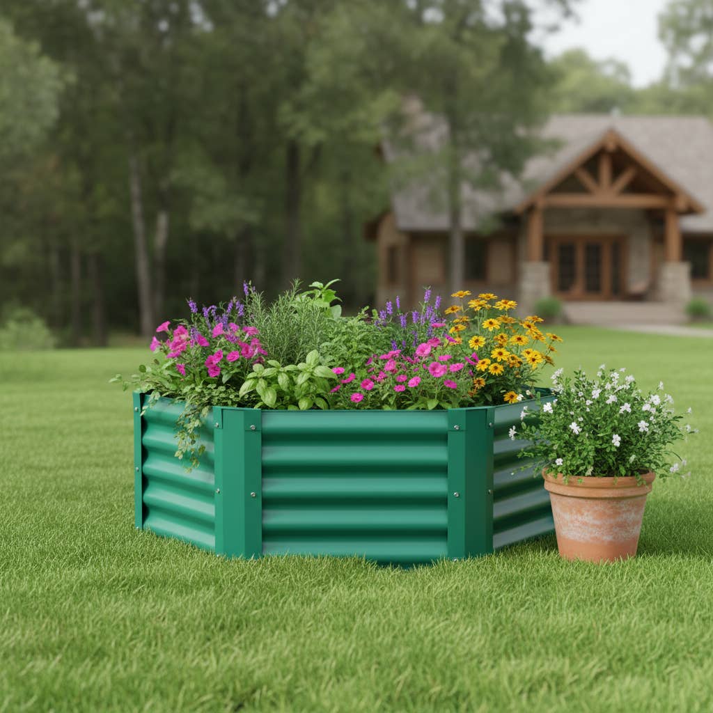 HomeRoots - Wholesale Planter Box - 16" X 41" Green Steel Hexagon Planter Box1