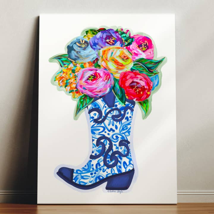 Boot Bouquet Canvas Print - Floral Western Art Painting for wholesale by Audra Style