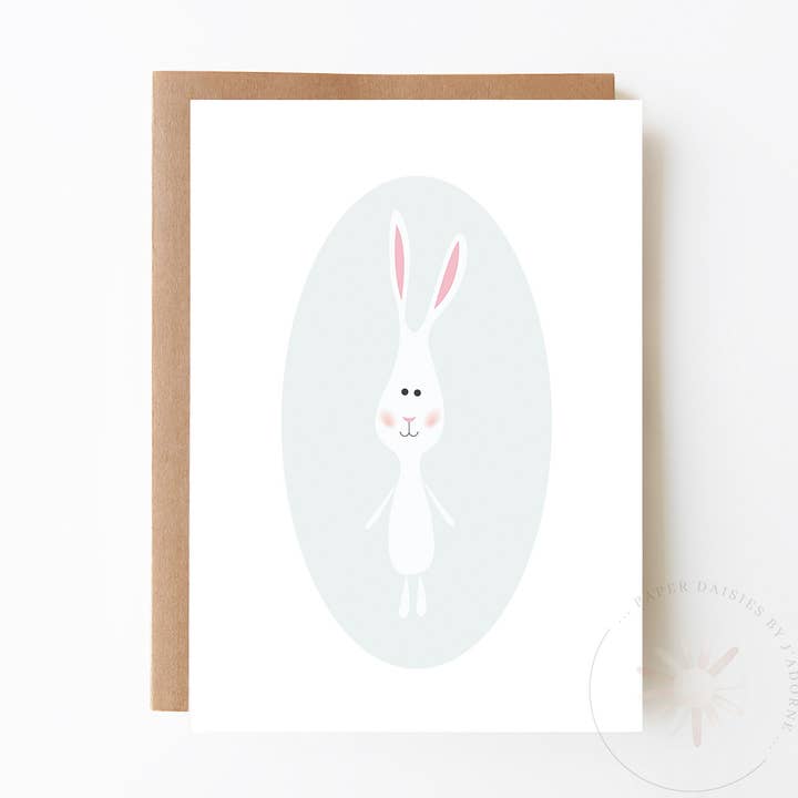 White Bunny Card for wholesale by Paper Daisies by j'adorne