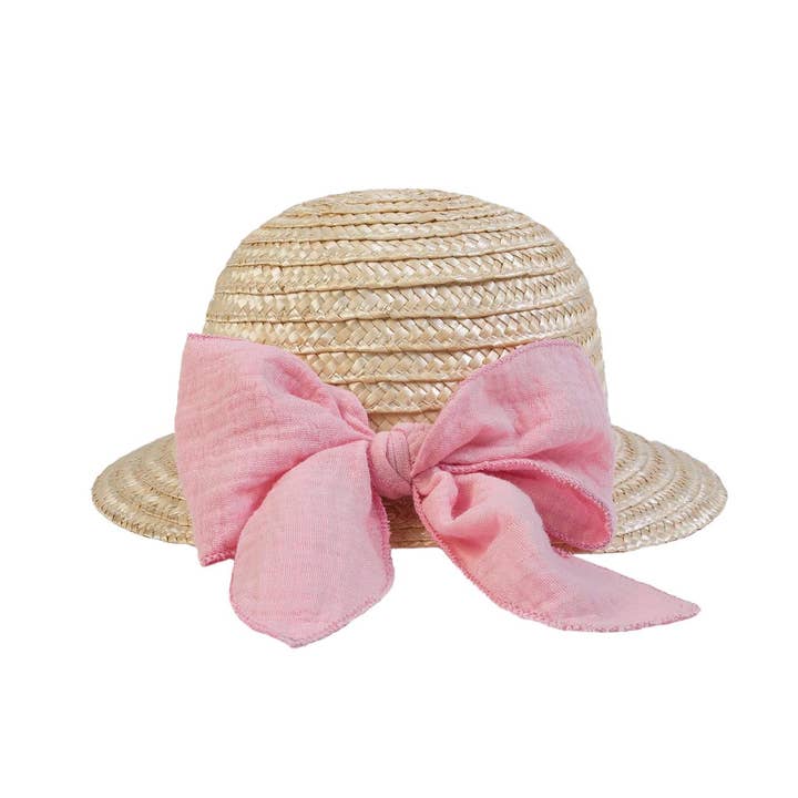 16519 - Straw hat with bow - 100% handmade - SS 25 for wholesale by FS Baby