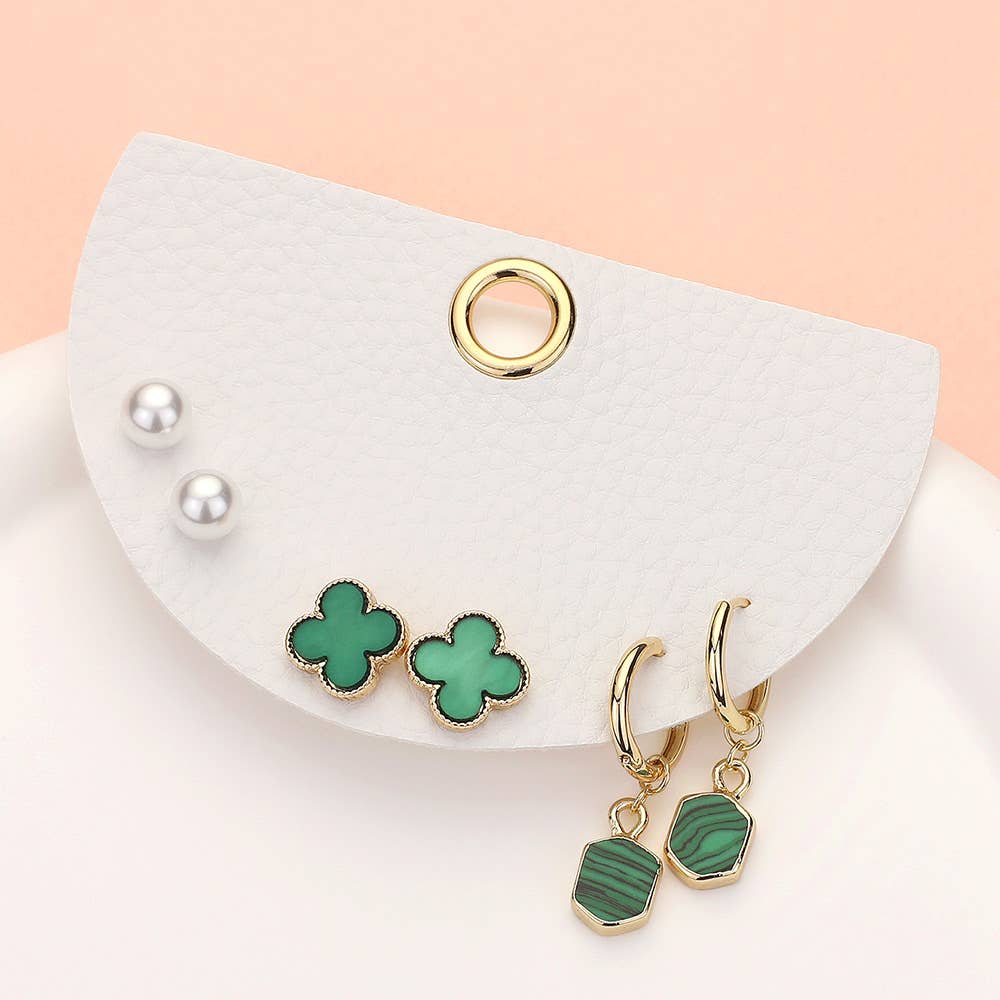 Sensibling Corp. – wholesale Smycken – 3 par - Quatrefoil Pearl Stud natursten dinglande örhängen6