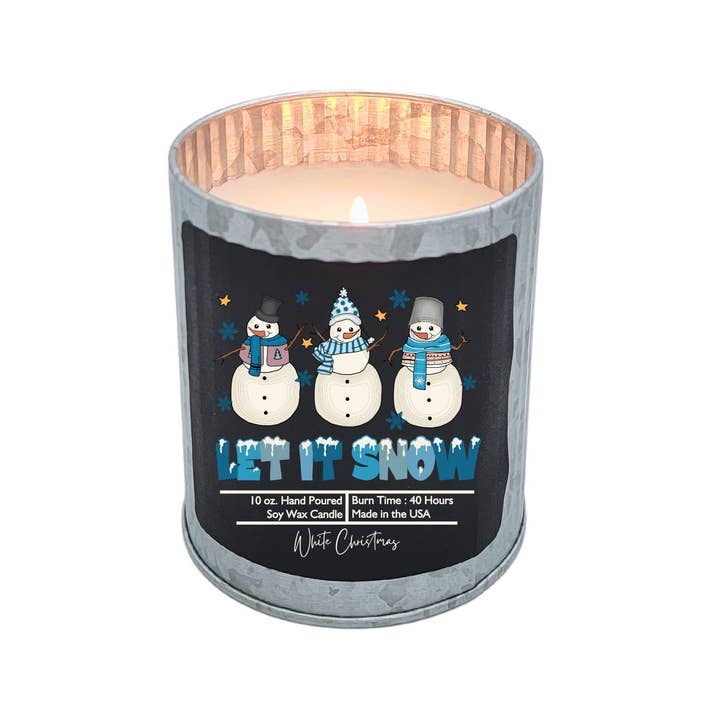 Driftless Studios - Wholesale Jar/Filled Candle - Let it Snow Soy Wax Candle - Rustic Tin Holiday Candles