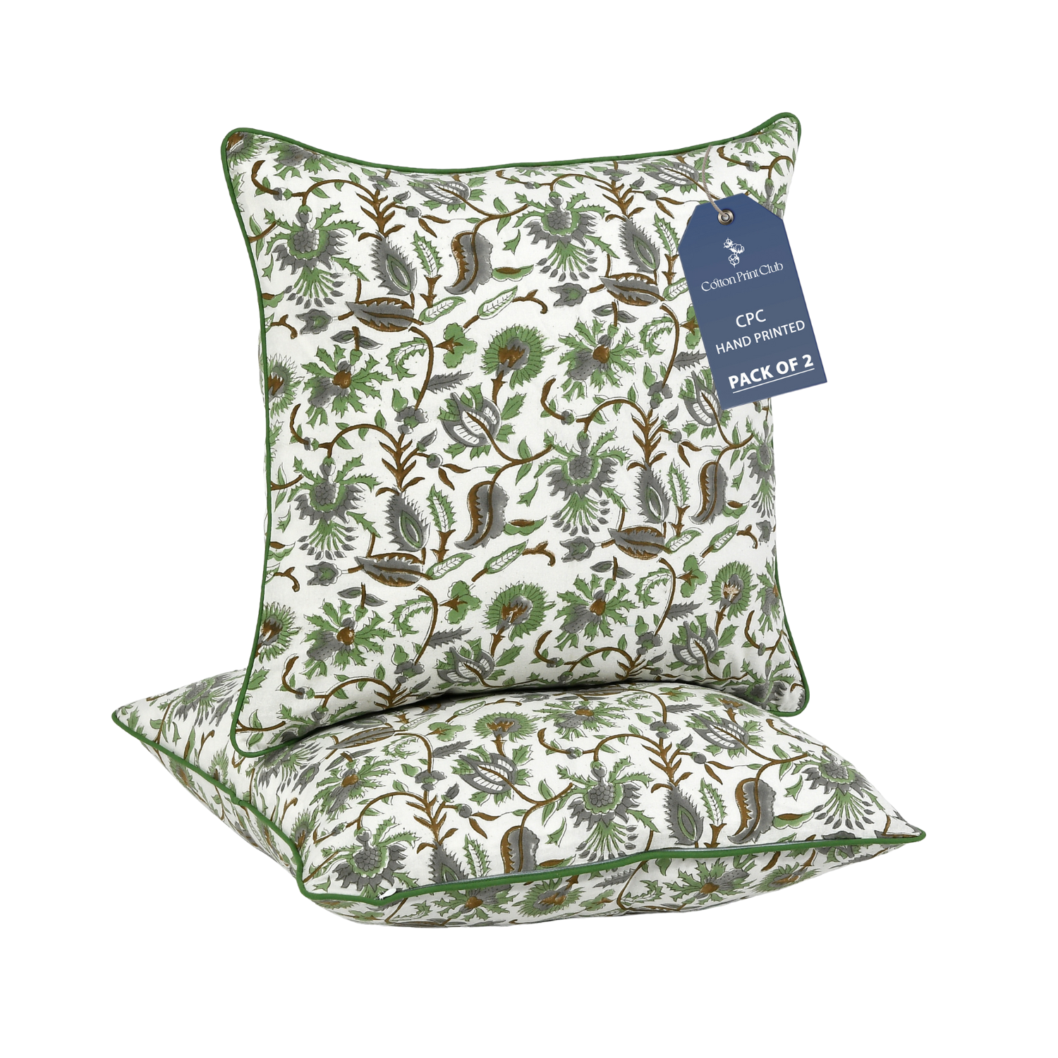 Cotton Print Club - Vente Housse de coussin - Housses de coussin à passepoil - Vert menthe (lot de 2)15