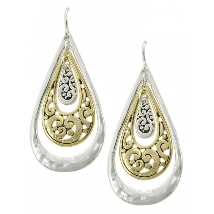 FR3326 Orecchini a goccia e anello martellato in filigrana stratificata per la vendita all'ingrosso da parte di 0011 PREMIERE