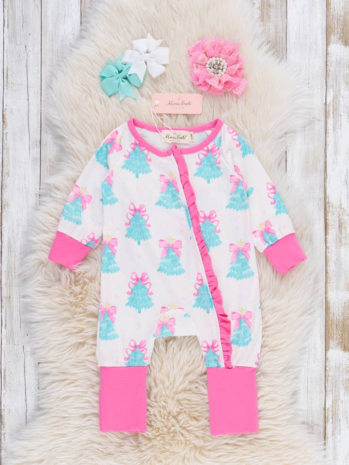 Bow-Topped Tree Sleeper Pajamas for wholesale by Marie Nicole Clothing