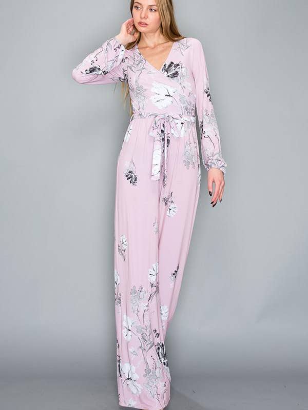 Floral Border Print Knit Jumpsuit - YR3047-IT814 for wholesale by LOVE YOUNG HEART