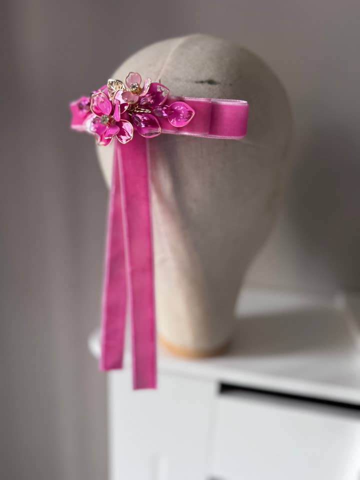 Rosy Velvet Blossom Ribbon for wholesale by Preciuspearls