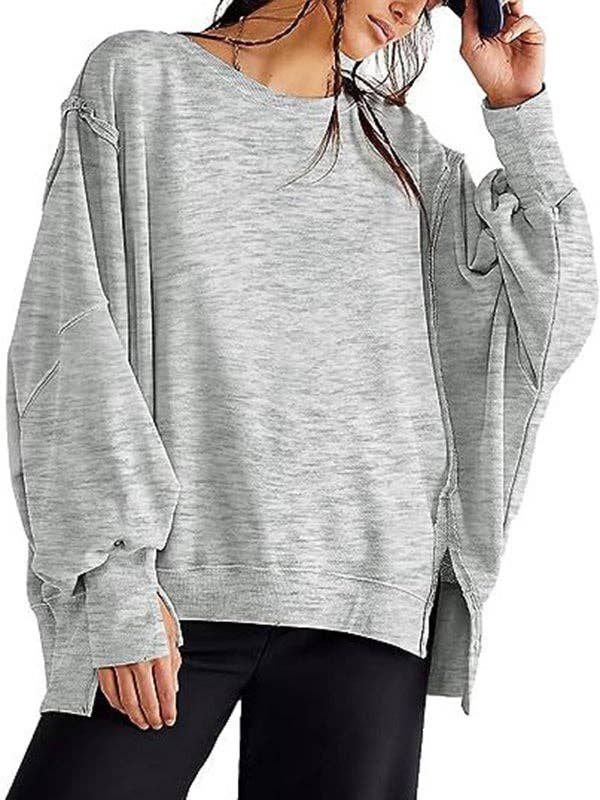 UZ Wholesale Store - Wholesale Sweatshirt - Women's - Fringed Solid Color Split-Joint Split-Side High-Low Long Sle6
