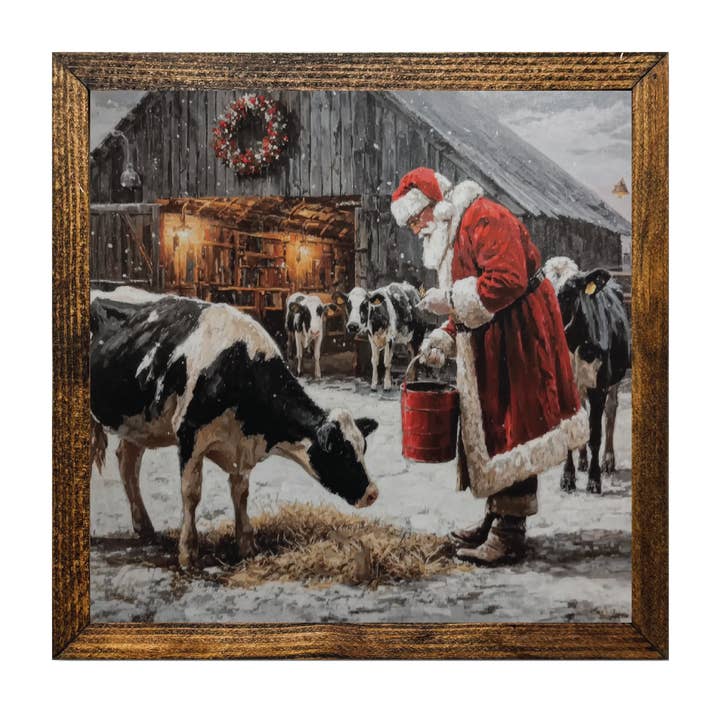 TIMBERLAND FRAME SANTA FEEDING COWS ON THE FARM for wholesale by Jarmz Designs