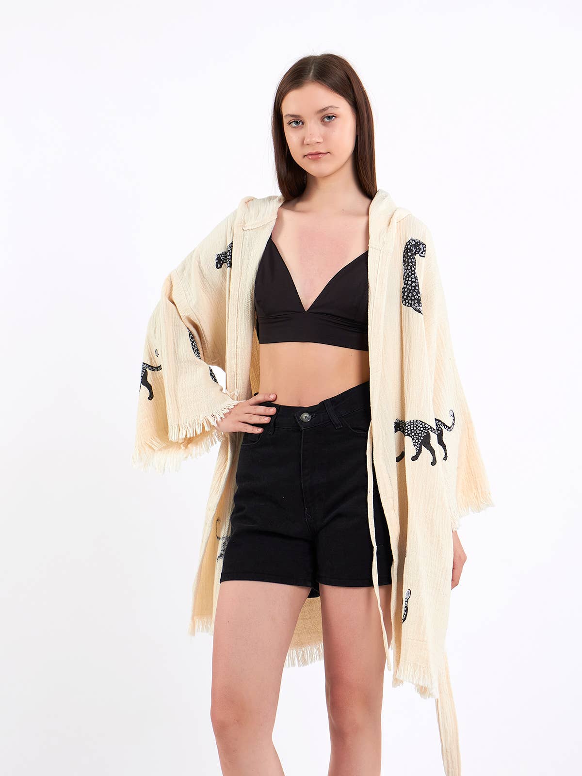 Yaz Concepts - Wholesale Kimono - Women's - White Leopard Print Short Robe Animal Print Clothing Kimono 15