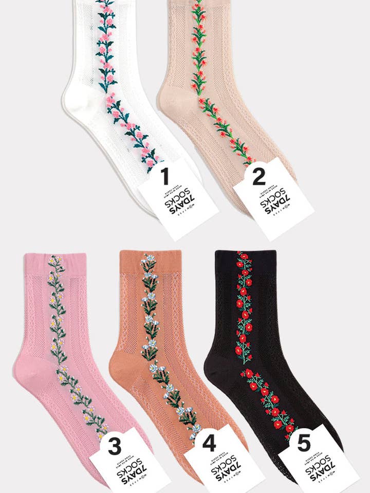 7DAYSSOCKS - Wholesale Socks - Women's - Women's Crew See-Through Flower Twist Line Socks10