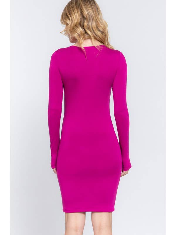 Active Basic | Active USA - Wholesale Dress - Women's - Long Sleeve Crew Neck 2 Ply Rayon Jersey Mini Dress6