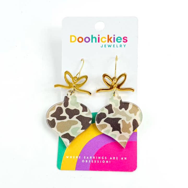 Camo Vintage Christmas Ornament Acrylic Earrings for wholesale by Doohickies