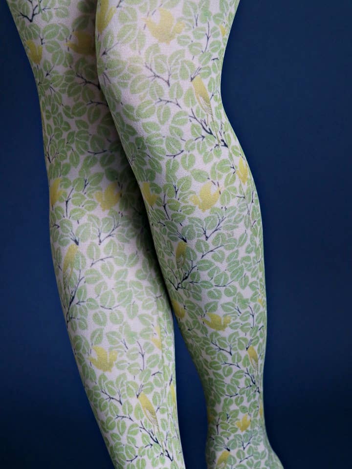 BIRD IN THE FOREST by WILLIAM MORRIS Printed Art Tights for wholesale by Tabbisocks