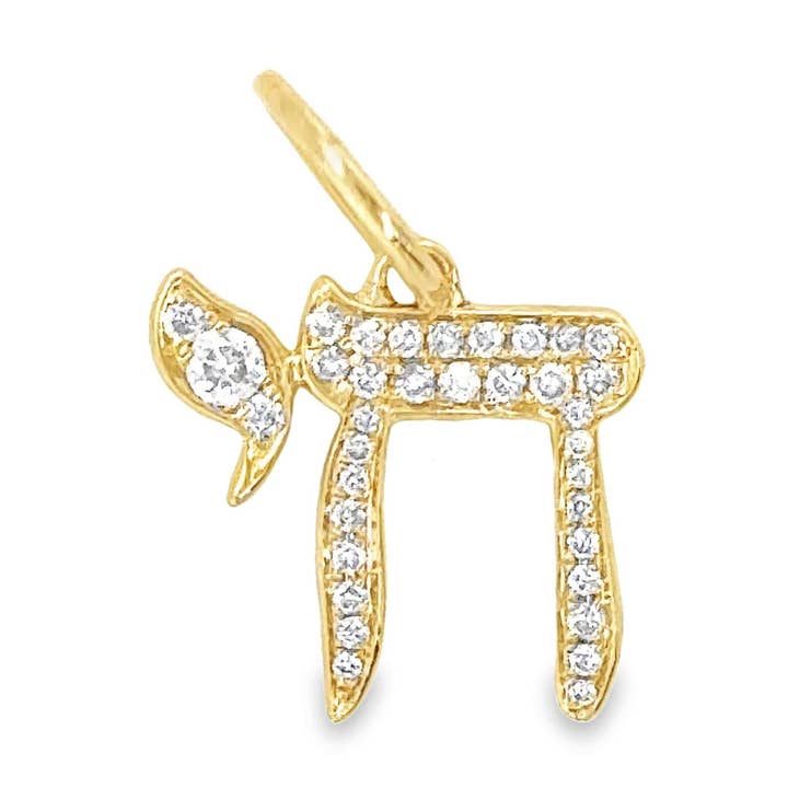Breloque de collier en or 14 carats avec diamants chaï hébreux pour la vente par Izakov Fine Jewelry