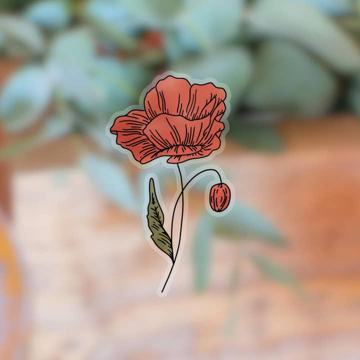 Transparent Waterproof Poppy Flower Sticker for wholesale by Home Folk Studio