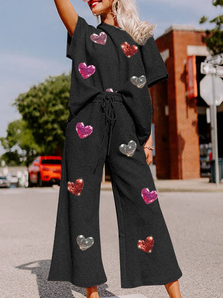 Glänzendes Herz-Popping-Grafik-Textur-2-teiliger Anzug für den Großhandel von Subella