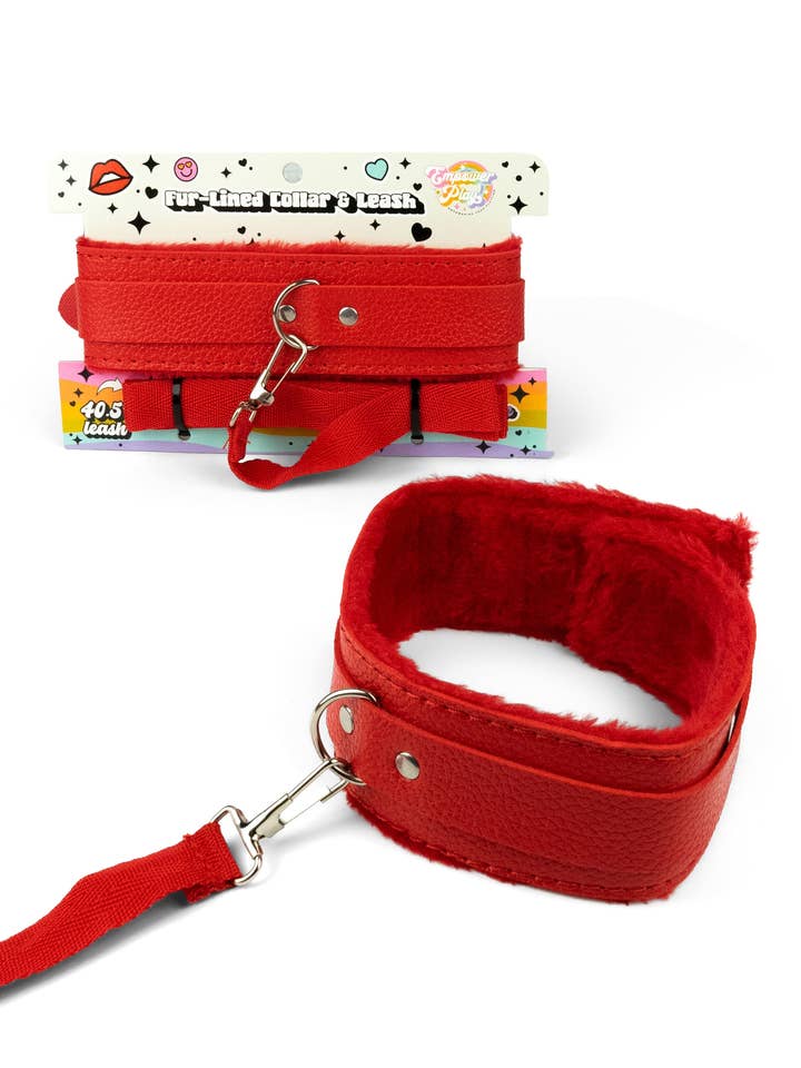Empower Play™ Fur-Lined Collar & Leash — Beginner-Friendly BDSM Collar Set (Scarlet Red) for wholesale by Intimita Novelties