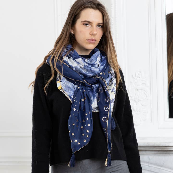 LINETA - Wholesale Scarf - Women's - GC-13 Large square patchwork scarf with tassel4