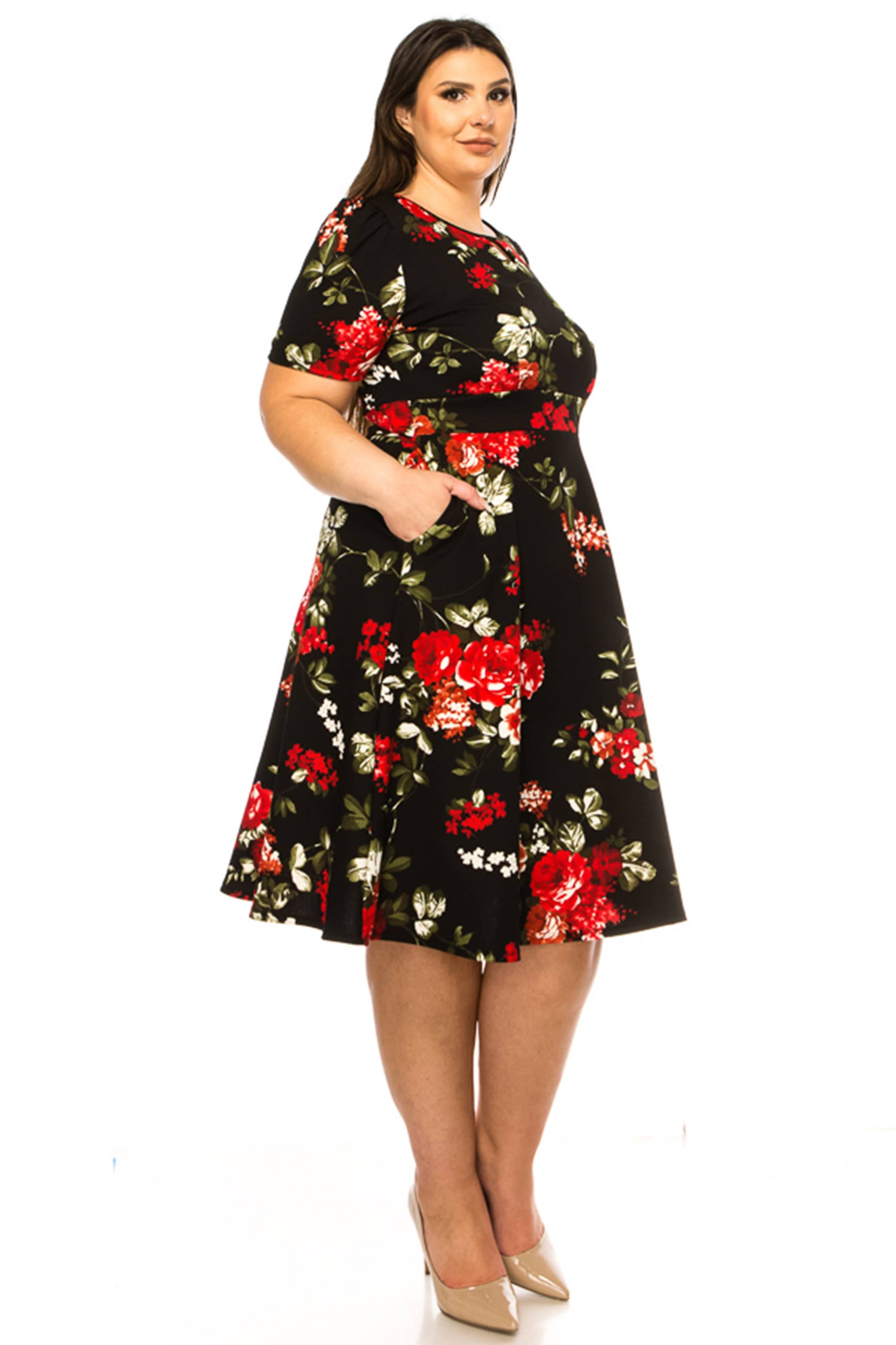 MOA COLLECTION - Wholesale Dress - Women's - Women's Plus Size Dress with Puff Sleeves and Keyhole Front33