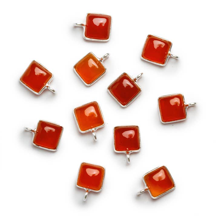 8mm Silver Bezeled Carnelian Square Pendant 1 Bead for wholesale by The Bead Traders