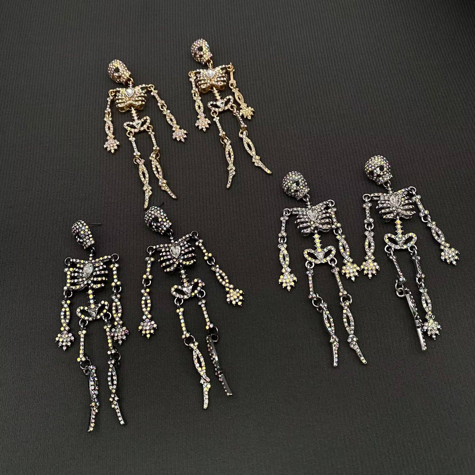 Mio Queena - Wholesale Hangende/ronde oorbellen - Halloween Strass Schedel Skelet Hangende Oorbellen - GT3