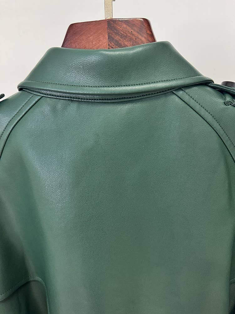 Productseeker - Wholesale Trench Coat - Women's - CT139Y Belted PU Trench Coat with Double-Breasted Front9