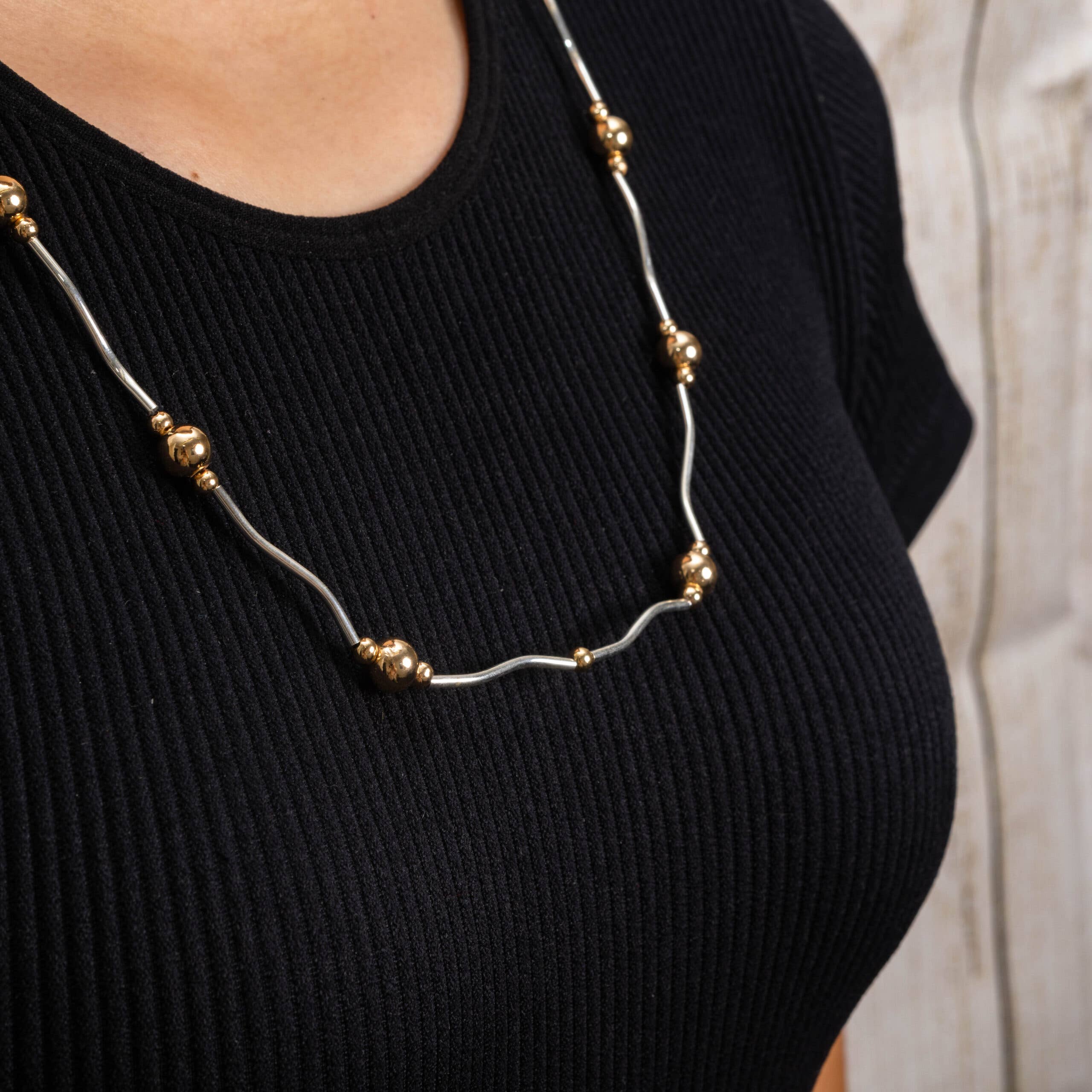 Jess & Lou - Wholesale Schakelketting - Zilveren ketting met zilveren en gouden kralen NK396M1