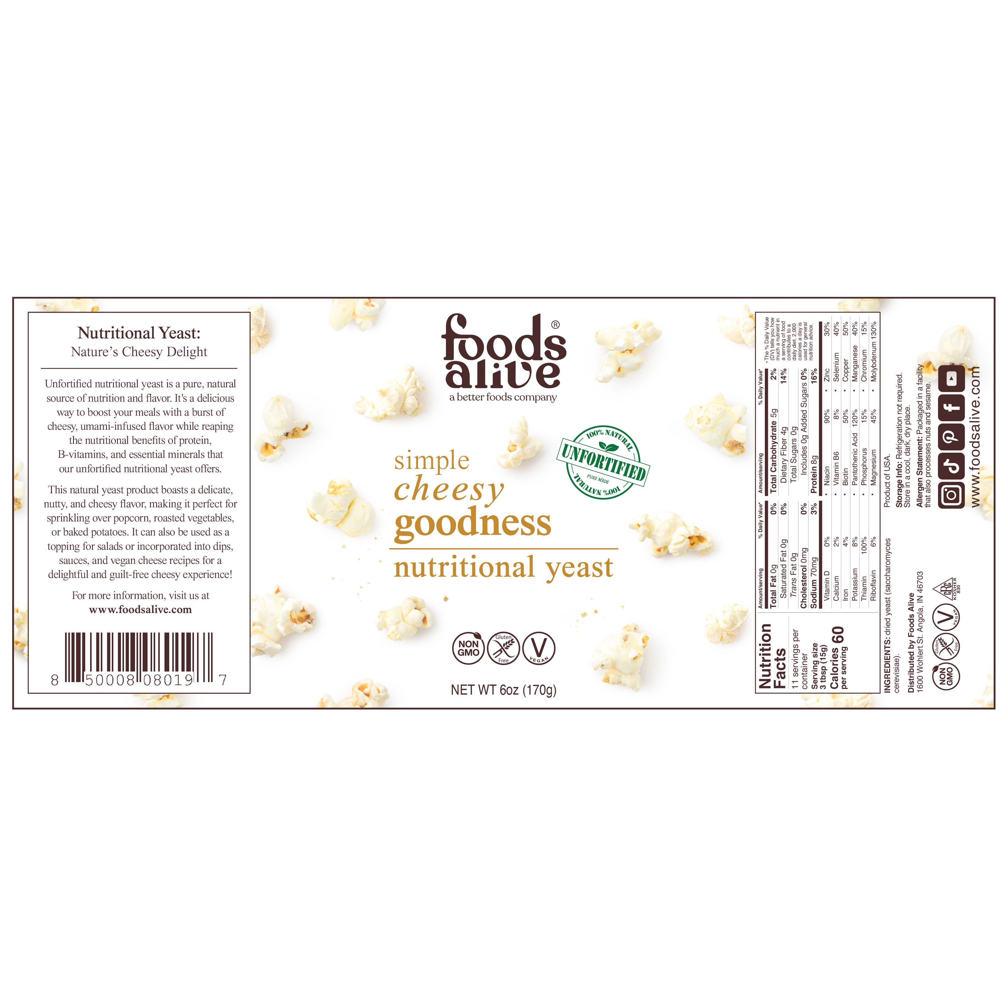 Foods Alive - Wholesale Protein/Superfood Powder - Simple Cheesy Goodness / Nutritional Yeast Shaker - Non-GMO1