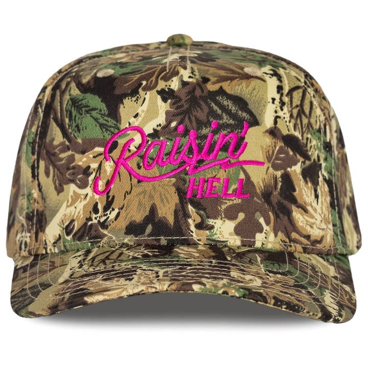 Raisin Hell Camo Snapback for wholesale on Faire