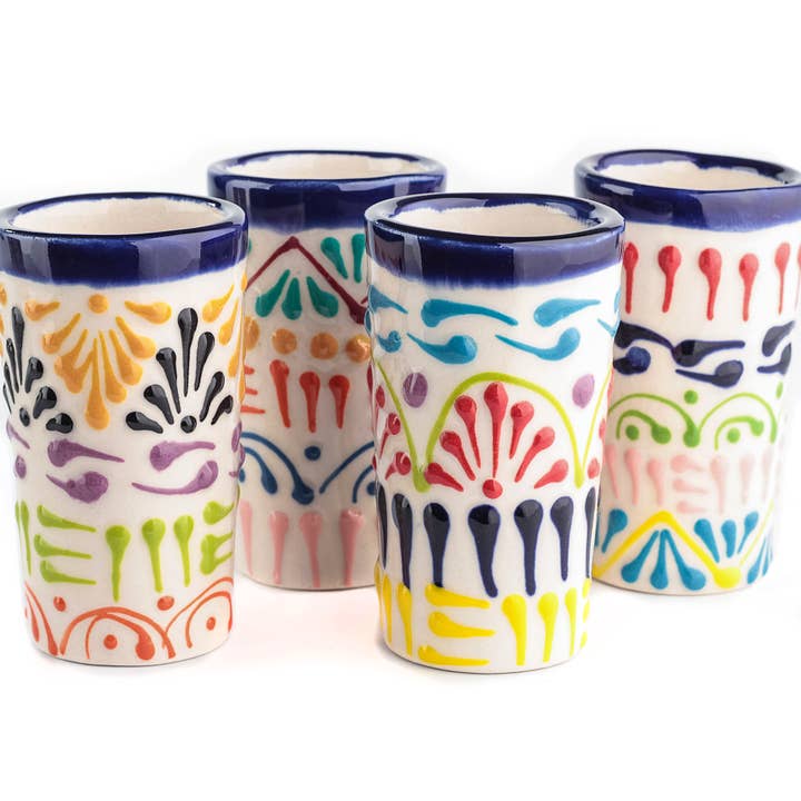 MEXTEQUIL - Wholesale Shot Glass - MEXTEQUIL Talavera Shot Glasses - Set of 4 - 2 Oz-Colors Lace
