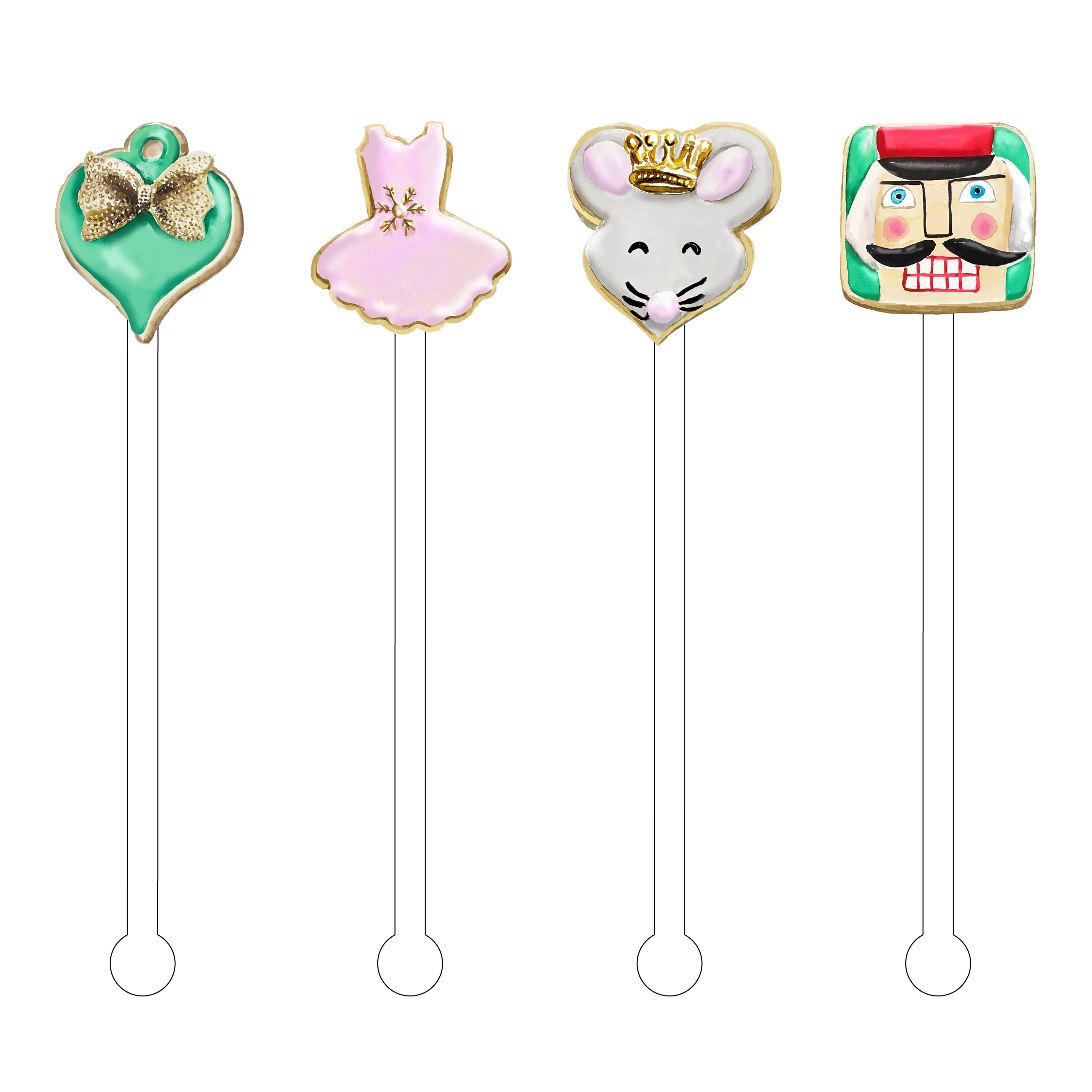 XO ACRYLICS | ACRYLIC STICKS - Wholesale Drink Stirrer - THE NUTCRACKER SUGAR COOKIE ACRYLIC STIR STICKS COMBO0