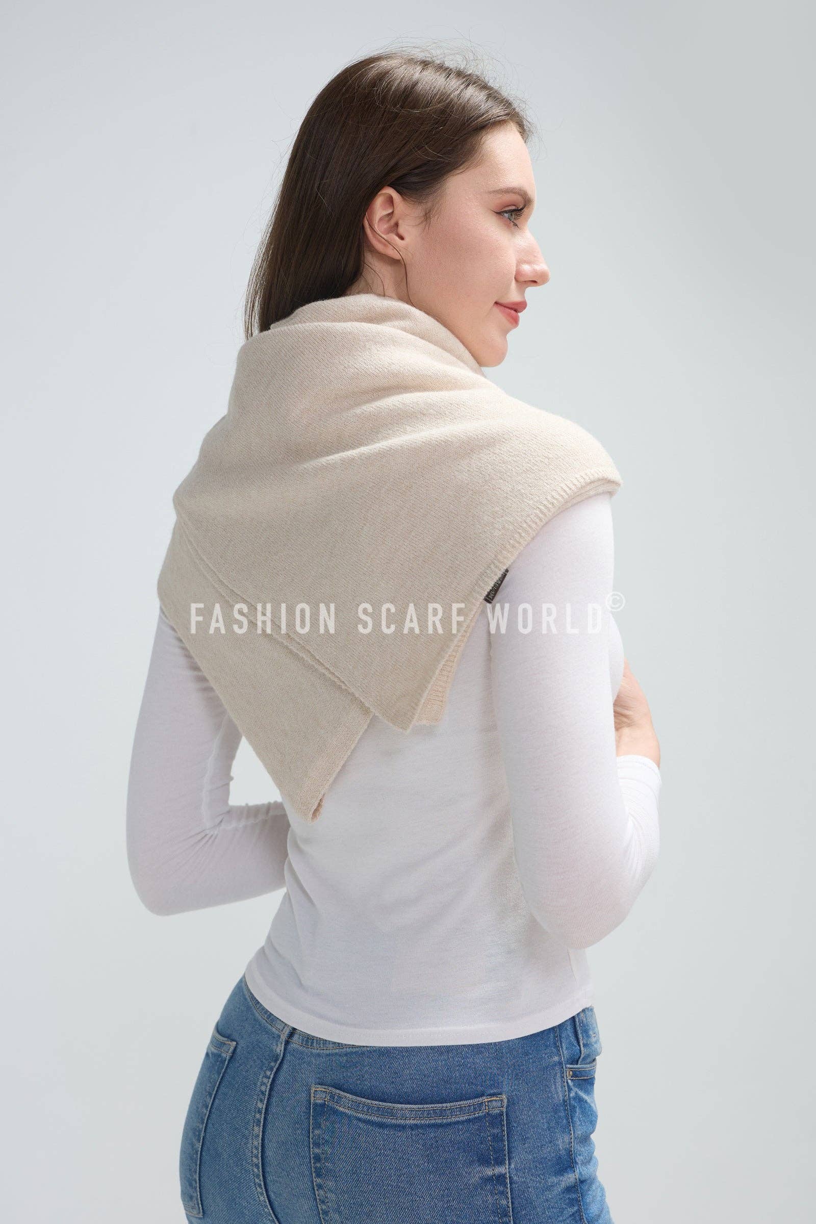 Fashion Scarf World – wholesale Poncho – Women's – Plain Cuffed Diagonal Drape Wool Poncho20