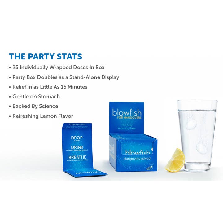 Blowfish for Hangovers - Wholesale Oral Supplement/Vitamin - Blowfish for Hangovers -Party Box, (25 x 2 Tablet Envelopes)