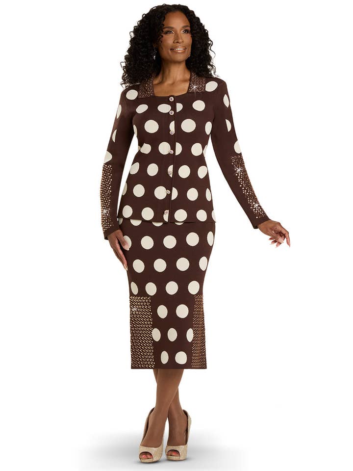 Donna Vinci KNITS Style 13429,BROWN, 2pc. Jacket & Skirt Set for wholesale by Donna Vinci